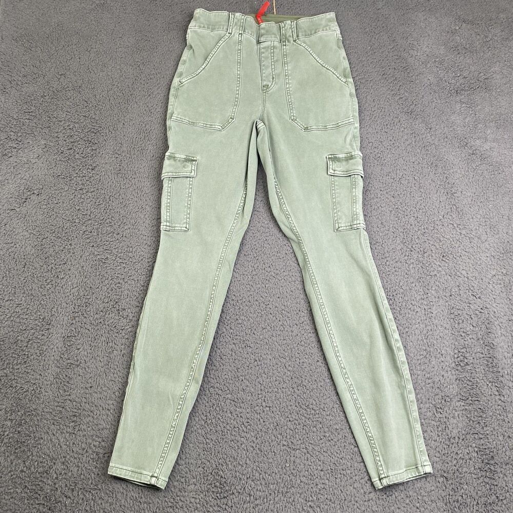 Spanx Pants Womens Medium Green Cargo Skinny Stretch Mid Rise Utility Pockets